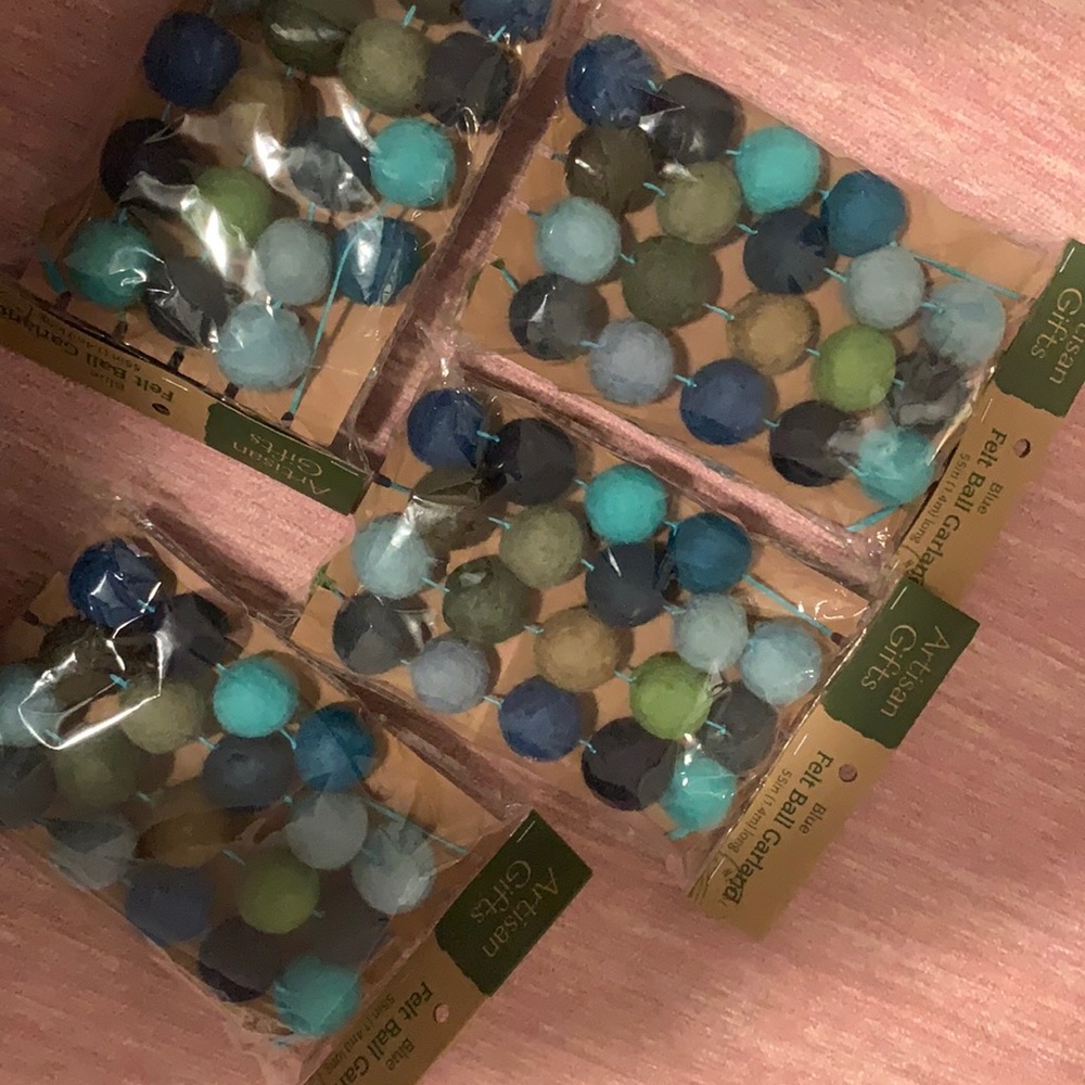 4 strands of felt garland - blue and green